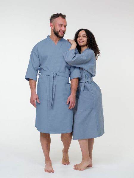 Халат вафельный серый