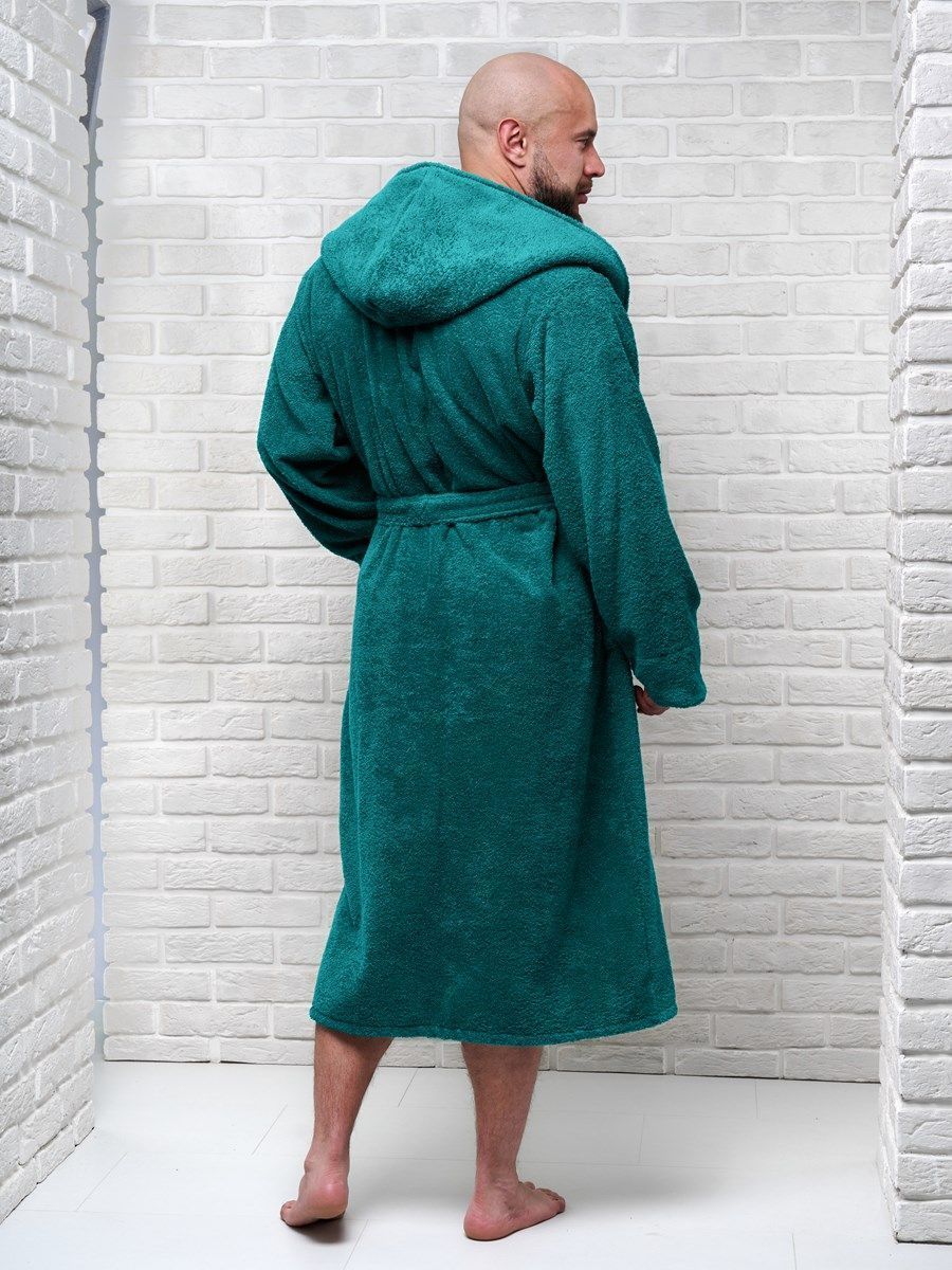 снимок Халат мужской махровый PandaHug с капюшоном, изумруд от магазина BIO-TEXTILES ОПТ