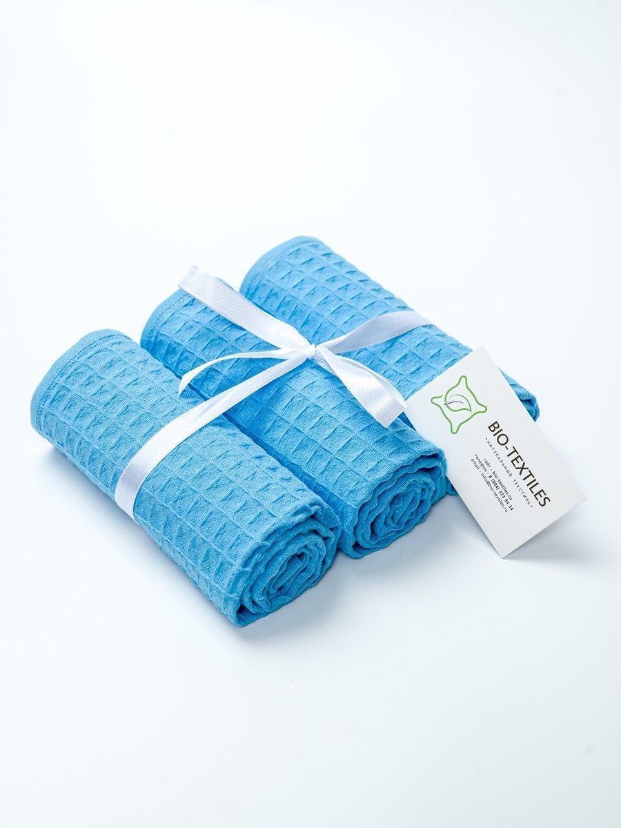 снимок Набор вафельных полотенец 3 шт (30*60) голубые от магазина BIO-TEXTILES ОПТ