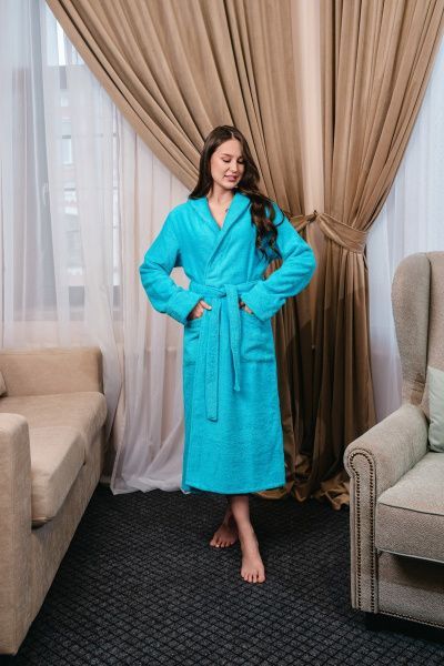 Халат махровый женский голубой