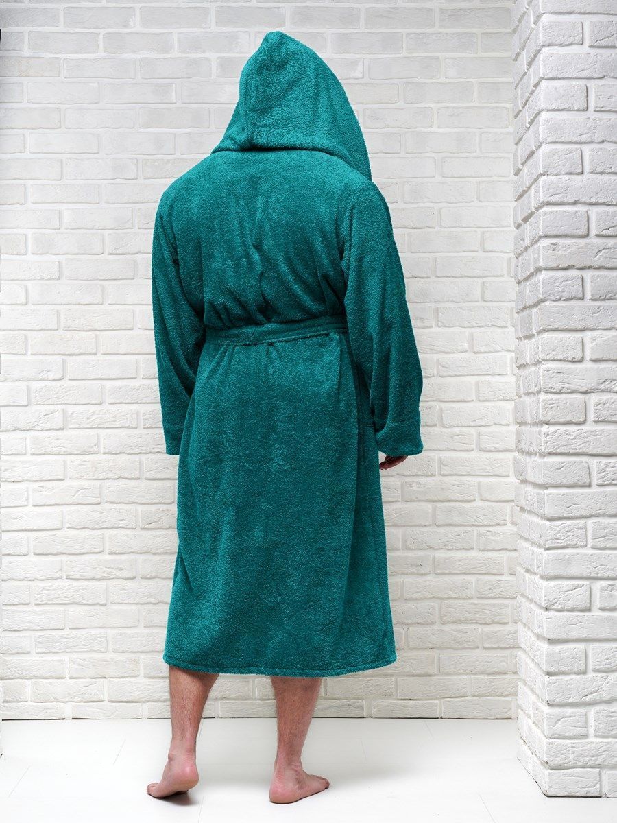 снимок Халат мужской махровый PandaHug с капюшоном, изумруд от магазина BIO-TEXTILES ОПТ