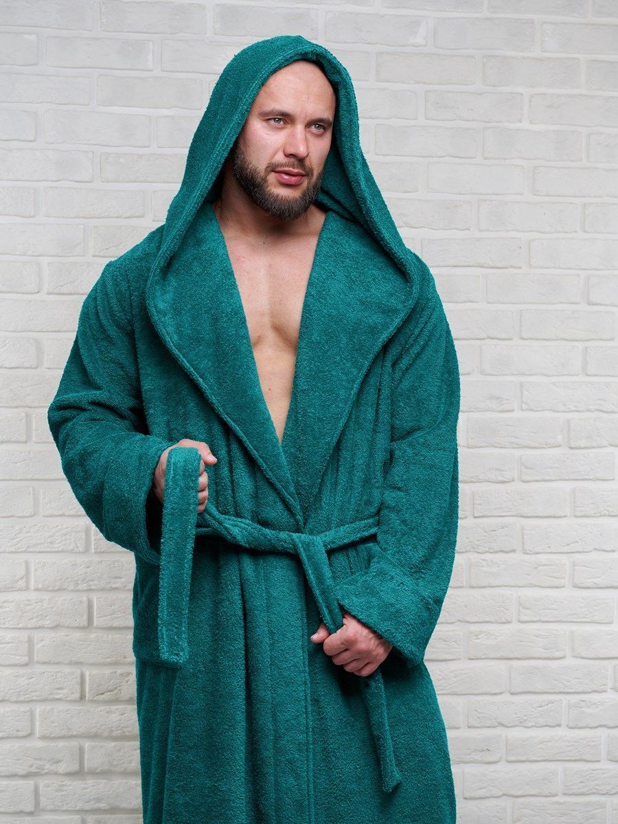 снимок Халат мужской махровый PandaHug с капюшоном, изумруд от магазина BIO-TEXTILES ОПТ