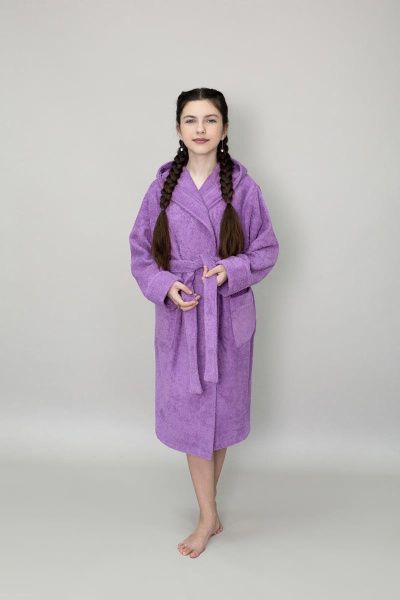 Халат махровый детский с капюшоном сиреневый