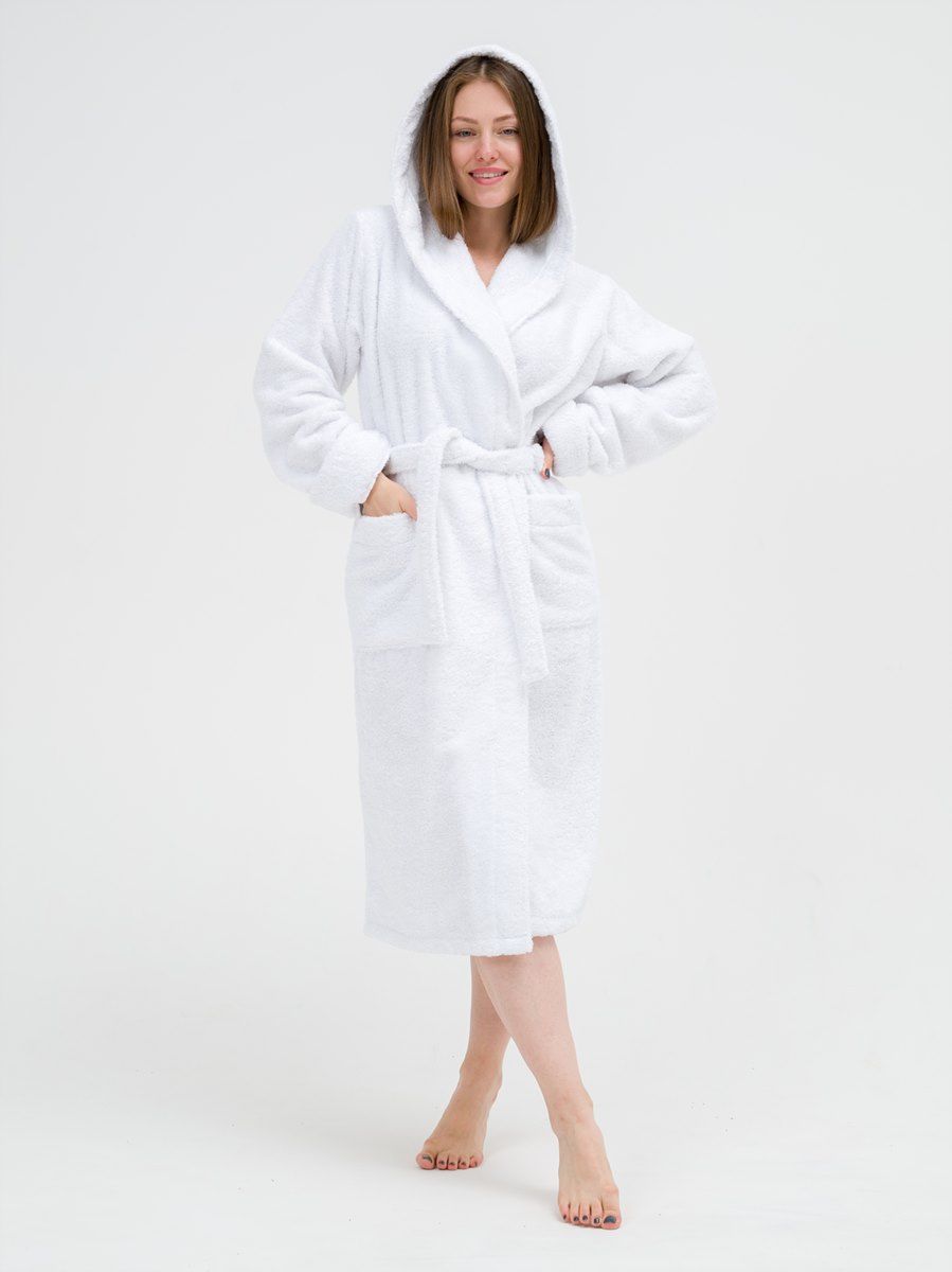 снимок Халат махровый женский с капюшоном белый от магазина BIO-TEXTILES ОПТ