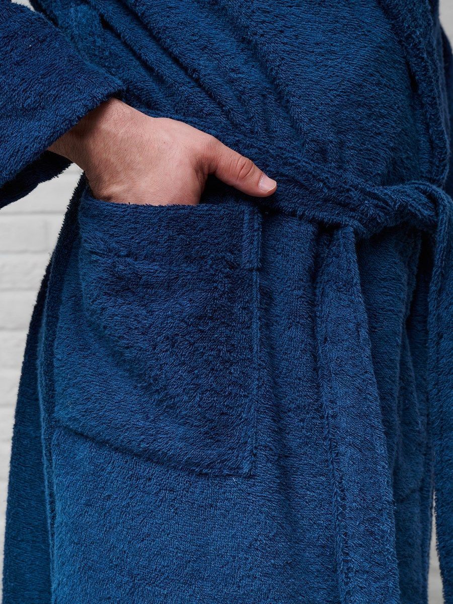 снимок Халат мужской махровый PandaHug с капюшоном, синий от магазина BIO-TEXTILES ОПТ