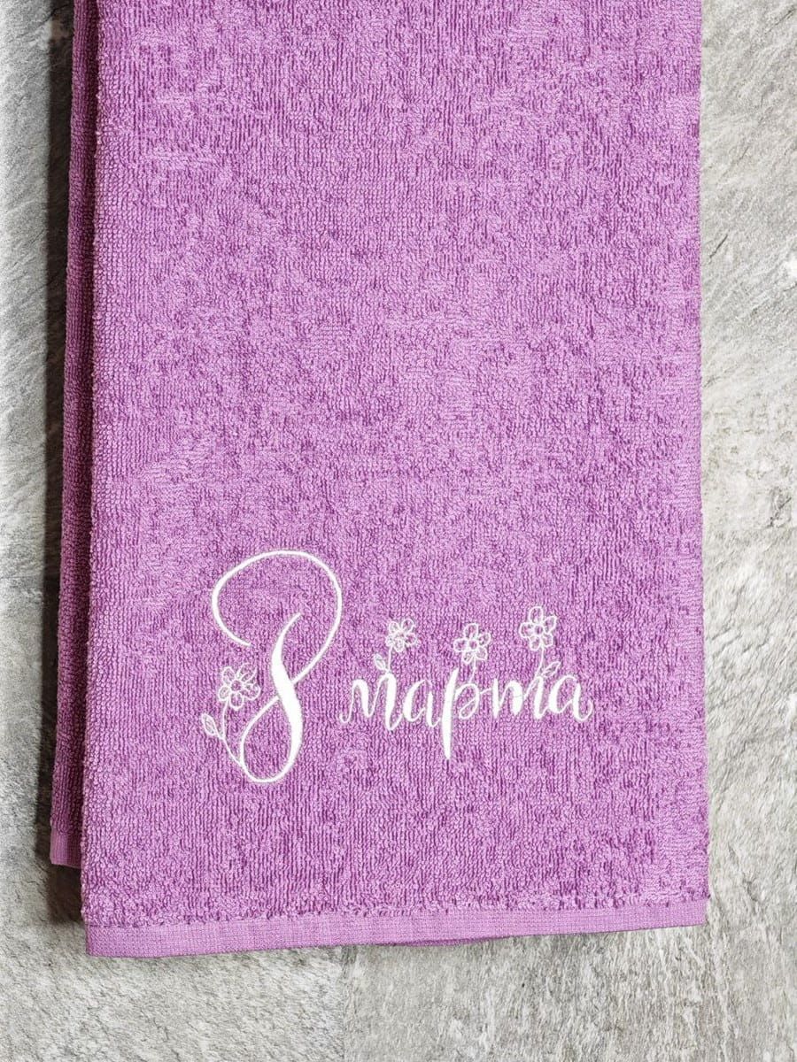 снимок Полотенце с вышивкой 50*90 "8 марта" сиреневый от магазина BIO-TEXTILES ОПТ